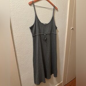 Garnet Hill Dress Gray Striped Cotton Knit Midi Spaghetti Straps Front Tie Sz L